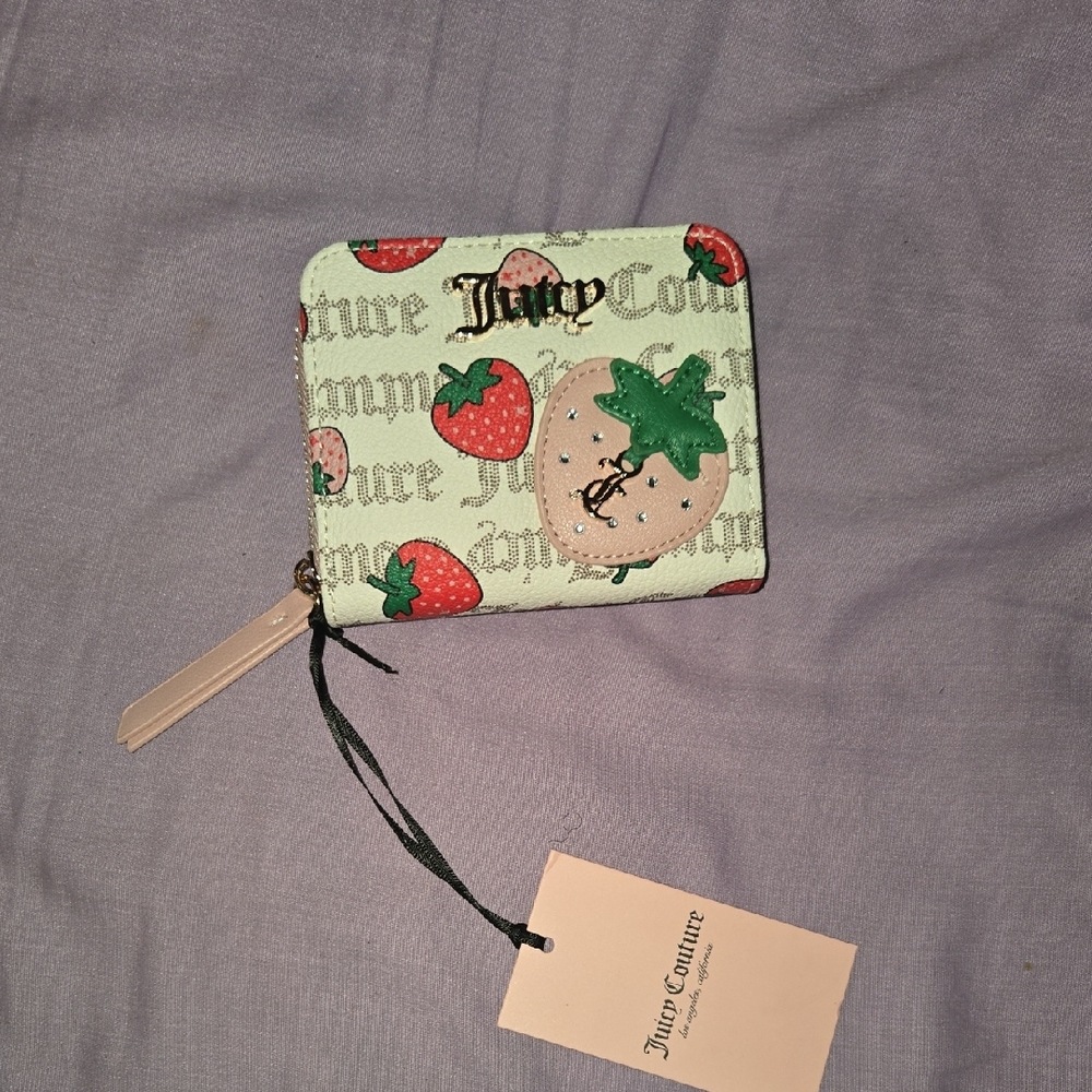 Juicy Couture Strawberry Zip Around Wallet - Cream, Pink & Green
